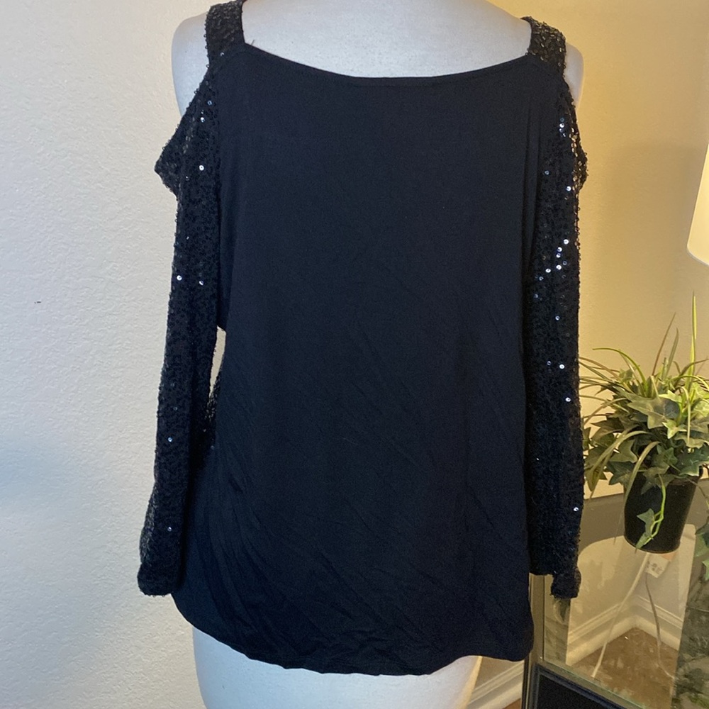 INC NWT black sequin holiday shirt blouse size Large - Picture 2 of 6